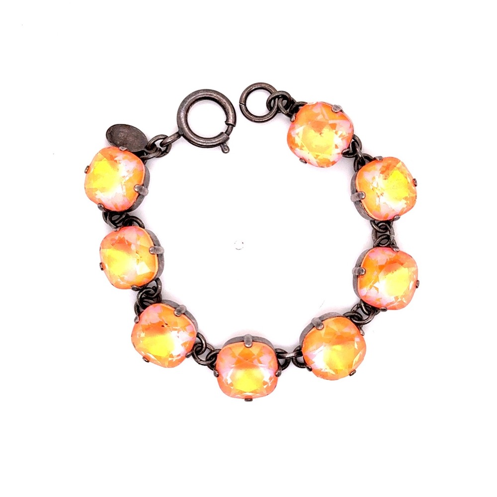 Catherine Popesco La Vie En Rose Orange Iridescent Crystal Link Bracelet 7in